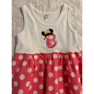 Sweet "B" Monogram Minnie Mouse Birthday‎ Girl Polka Dot Dress White Pink Size 6